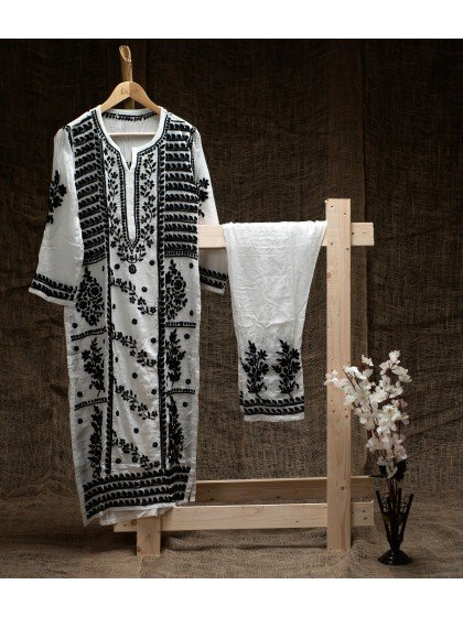 Modal Cotton Black on White Kurta Set – Ghas Patti..