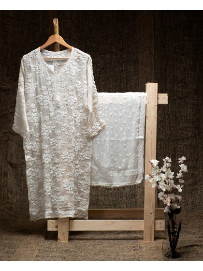 Off-White Pure Chiffon Tunic Kurti – Ghas Patti Ha..