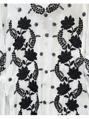 White Muslin Kurti & Plazo Set with Black Ghasspati Embroidery