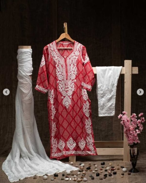 Pure Linen Long Men's Kurta With Lucknowi Hand Work - Image 4