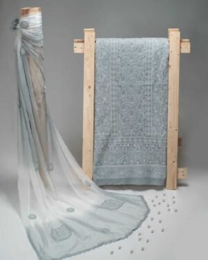 Voil Cotton Three Piece Unstitched Material With Hand Made Shadow Work