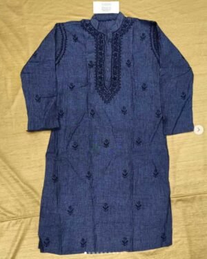Pure Linen Long Men's Kurta With Lucknowi Hand Work