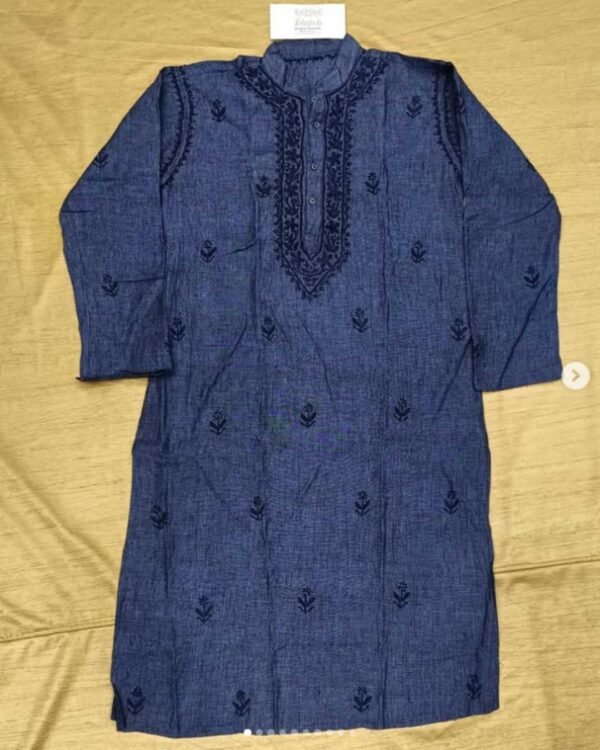 Pure Linen Long Men's Kurta With Lucknowi Hand Work